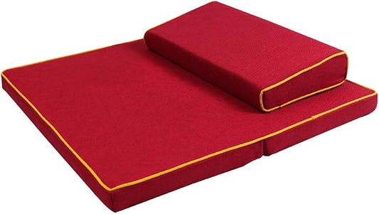 Portable Foldable Meditation Cushion Mat Set with Washable Cotton Linen Cover, Larger Thick Yoga Mat Bolster Floor Pillows Seating for Adults Meditation Accessories red-60cm