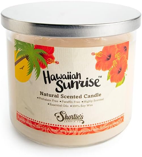 Hawaiian Sunrise Scented Natural 3 Wick Candle, Essential Fragrance Oils, 100% Soy, Phthalate & Paraben Free, Clean Burning, 14.5 Oz.