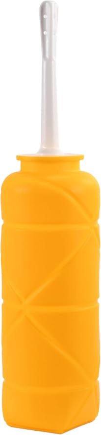 Foldable Compact Silicone Douche Bottle, Reusable Travel Douche Kit, 24 FL Oz Capacity, Yellow