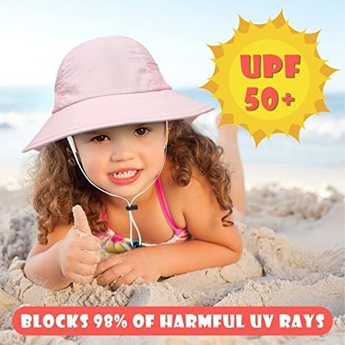 Toddler Baby Sun Hat Kids Summer Beach Essentials Adjustable Beach Hats with Bucket Wide Brim for Boys Girls Age 0-14 Years