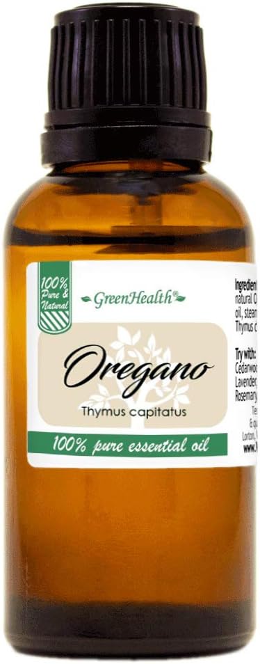 Oregano Essential Oil – 100% Pure & Undiluted – 1 fl oz (30 ml) Amber Glass Bottle w/Euro Dropper – GreenHealth