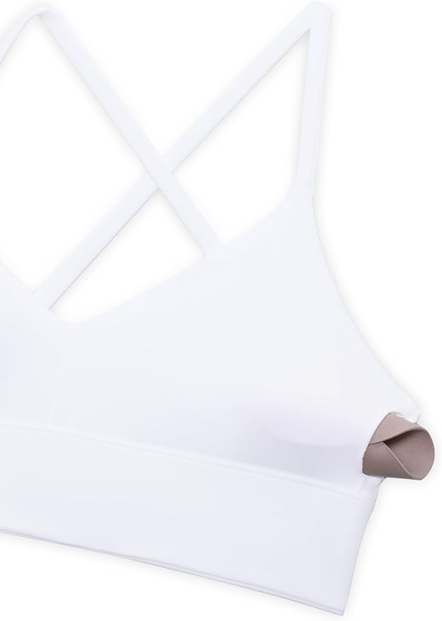CRZ YOGA Butterluxe Thin Straps Cross Back Longline Sports Bras for Women - Padded V Neck Yoga Crop Top