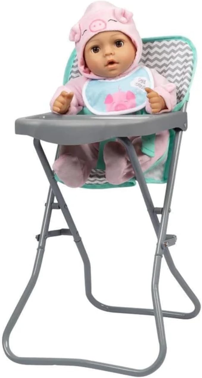 Adora Baby Doll Folding High Chair with Trendy Zig Zag Pattern and Strap for Added Security, Suits Most Plush Toys, Stuffed Animals and Dolls up to 16 inches Birthday Gift for Ages 3+