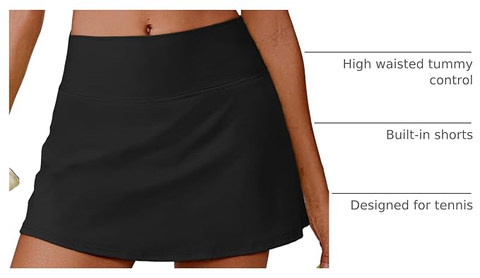 PINSPARK 14" Womens Tennis Skirt High Waisted Golf Skort with 2 Pockets | Built-in Shorts, A Line, Tummy Control, Stretchy, Casual, Mini, Workout, Pickleball, Running, Skort for Woman