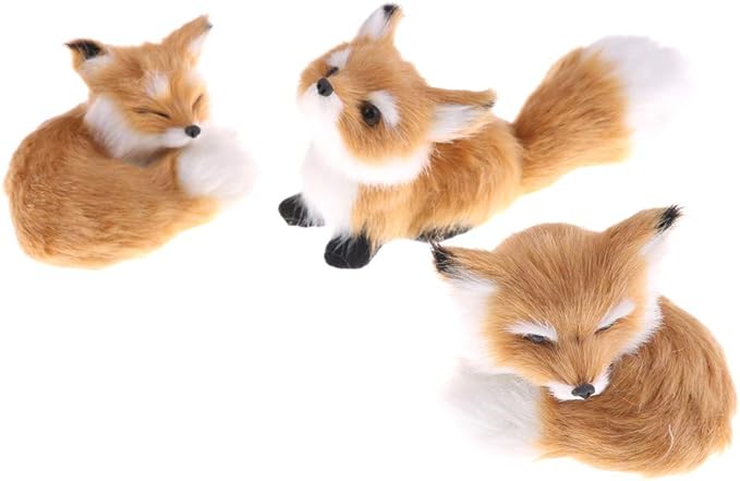 GUDVES Simulation Brown Fox Toy Furs Squatting Fox Model Home Decoration Animals World with Static Action Figures Plush Mini Fox (Pitching), 6 inches