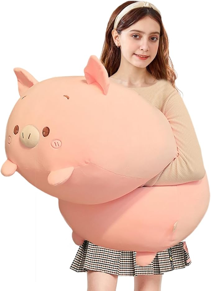 ELAINREN Giant Fluffy Pig Plush Body Pillow Soft Pink Pig Stuffed Animal Toy Cuddle Pigglet Plushie Cushion Decor Gifts for Xmas/23.6''
