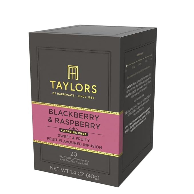 Taylors of Harrogate Blackberry & Raspberry, Herbal Tea, Individually Wrapped Bags, 20 Count (Pack of 1), Sweet, Tart & Tangy, Caffeine-Free, Enjoy Hot or Iced, 20 Teabags