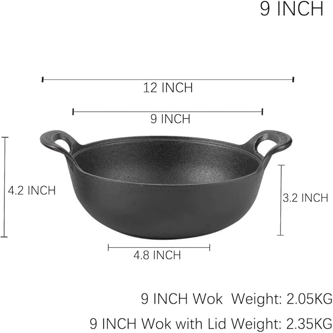 9 inch Cast Iron Wok with Handles, Grilling Pan, Use in the Oven, on the Stove, or on the Grill (9 inch)