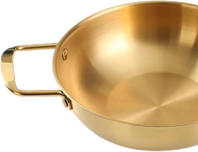 Korean Ramen Pot, 7 inch Stainless Steel Ramen Cooking Pot with Double Handles, Fast Heating Noodle Pot Small Stockpots for Soup, Noodle, Pasta, Dishwasher Safe (Golden 18cm)