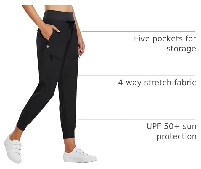 baleaf Womens Lightweight Hiking Pants Water Resistant Quick Dry Joggers with 5 Zipper Pockets UPF 50+ for Travel Hiking
