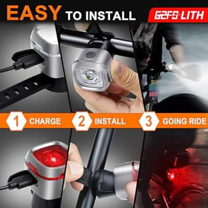 Bicycle Front and Rear Lights,Bike Light, Type-C Rechargeable, Flashing Light，Suitable for Night Riding, Cycling，Accessories for Bicycle，Headlight &Taillight for Girls Kids