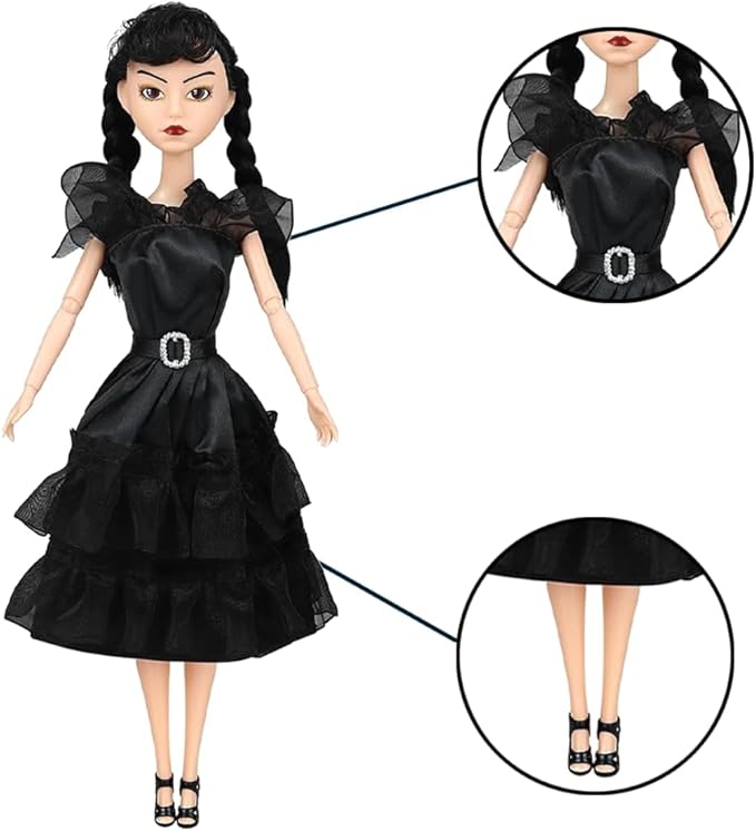 Dumwick 11.5'' Adams Doll with Gift Box, High Heels, Black Dress, and Hair, Perfect Christmas and Birthdays Toy Gift for Girls & Fans(A2)