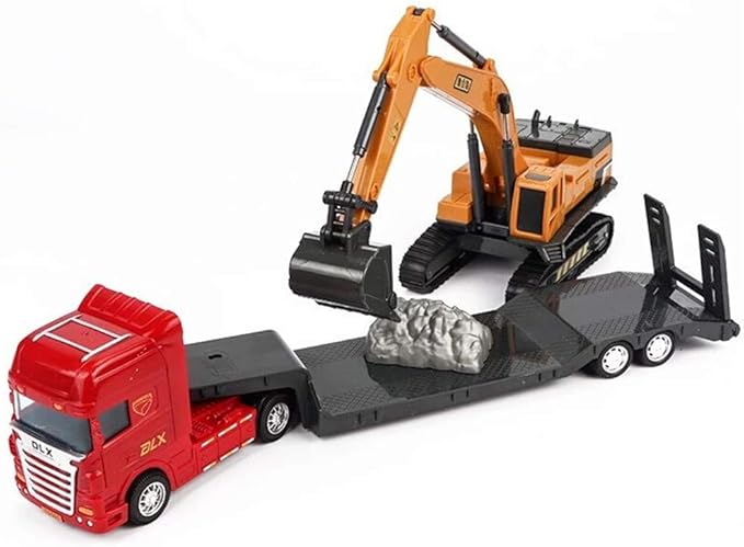 ZUKULIFE Construction Truck Toy Set Vehicles Site Playset, Flatbed Truck Excavator, Trailer, Birthday Gift for 3 4 5 6 Year Olds Boys Kid Toddler Child