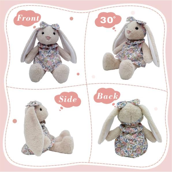 Easter Bunny Stuffed Animals with Clothes & Bow tie,Safe Material Soft Washable Stuffed Bunny,Cute Plush Toy Rabbit Easter Decoration Birthday Gift for Boys and Girls, White,9"