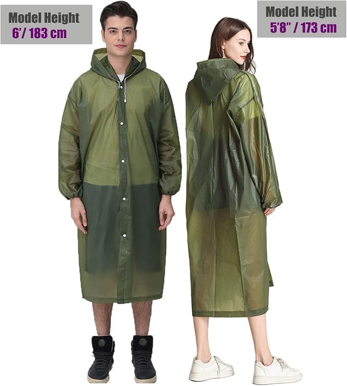 HLKZONE Raincoat, 2 Pack Rain Ponchos for Adults Travel Rain Jacket Packable Rain Coats for Women with Drawstring Hood