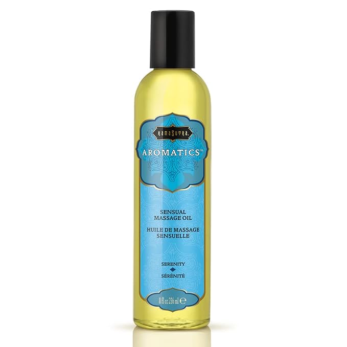 Kama Sutra Aromatics Massage Oil Serenity – 8 fl oz - Rich Blend of Natural Essential Oils - Marjoram, Geranium and Lavender - Date Night Couples Full Body Massage Oil for Daily Use Body Care