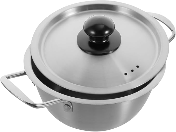 Zerodeko Stainless Steel Double Ear Soup Pot Non-stick Porridge Cooker with Lid for Instant Noodles Small Hot Pot and Korean Ramen Compact Design for Easy Carrying