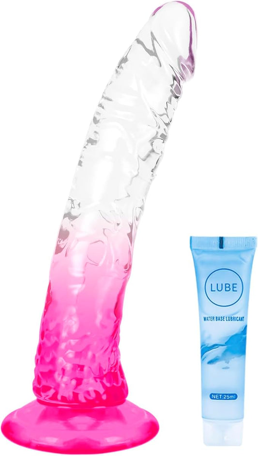 7'' Realistic Anal Dildo,Soft Cock with Curved Shaft for Vaginal G spot Stimulation, Body-Safe Material Penis with Strong Suction Cup for Hands-Free,Suitable for Beginner/Women/Men Play
