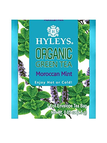 HYLEYS Organic Green Tea, Moroccan Mint Flavor - 25 Individually Wrapped Tea Bags - USDA Organic - Kosher & Vegan