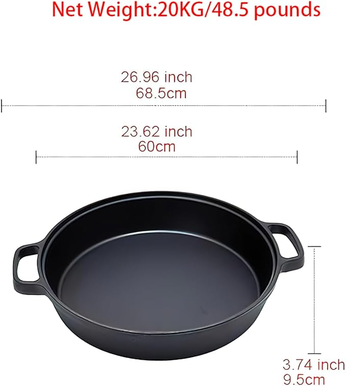 LI-GELISI Deepened flat-bottom cast iron frying pan, double-handle thickened uncoated old-fashioned iron pot, pancake and steak frying household multi-purpose large iron pot(24 inch)