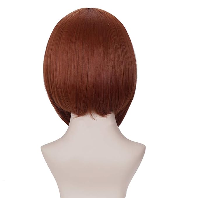 morvally Short Straight Reddish Brown Natural Synthetic Hair Bob Wig for Women Girls Cosplay, Costume Party, Halloween