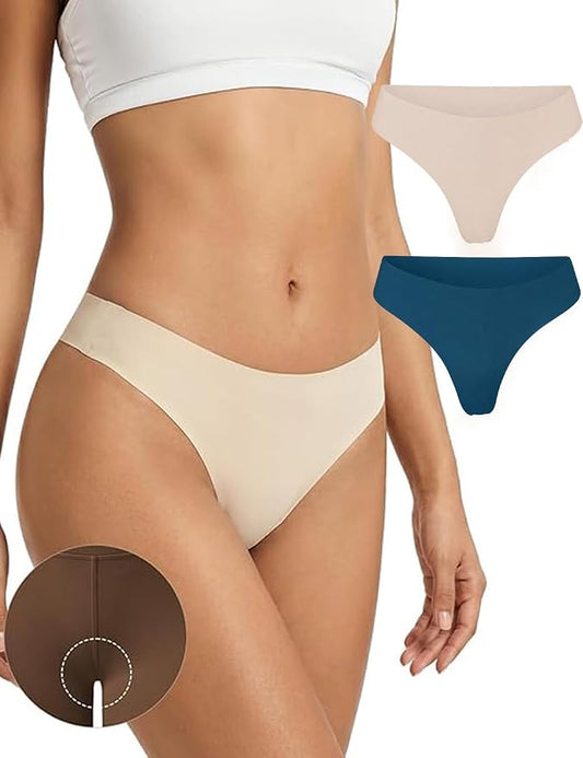 Seamless Thongs Invisible No Show Thong Panty Liners VPL Workout Underwear Cotton Thongs for Women G-Strings Tangas