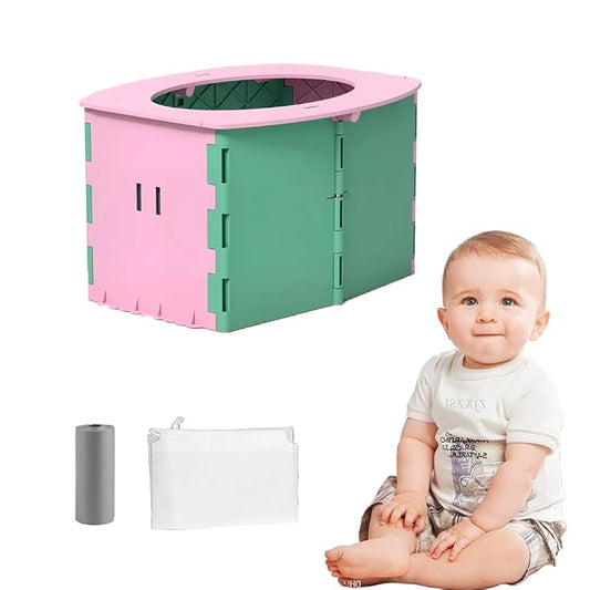 Travel Potty for Kids, 2025 New Reusable Portable Folding Potty for Toddler, Foldable Toilet for Outdoor Camping, Toddler Potty Seat (Pink Green)
