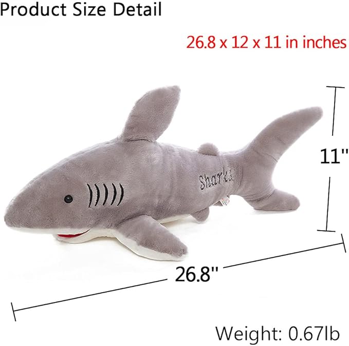 Stuffed Shark Animal Plush Toy 26 Inch Large Great White Animal Stuffed Plushies Super Soft Cute Cuddly Pillow Cushion Stuff Dolls Gift for Children Kids Boys Girls Room Decor Bedtime, 26Inches