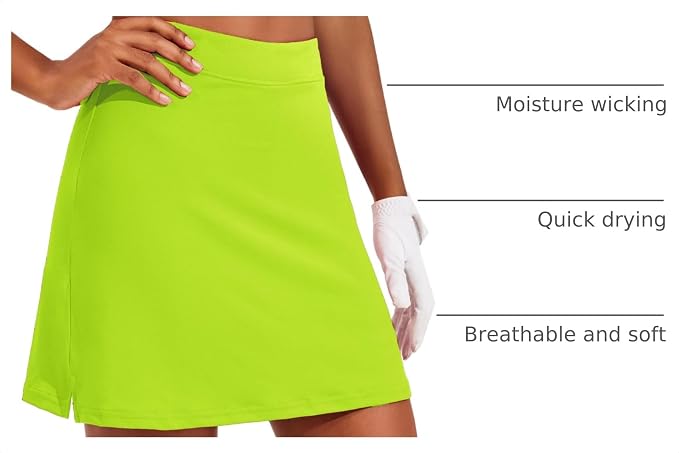 Ekouaer 16" Skorts for Women with Pockets Golf Pickleball Tennis Skirt | Silicone Grippers,2 Inner Pockets,Wide Waist,Side Slit Hem,Breathable,Soft,Lightweight