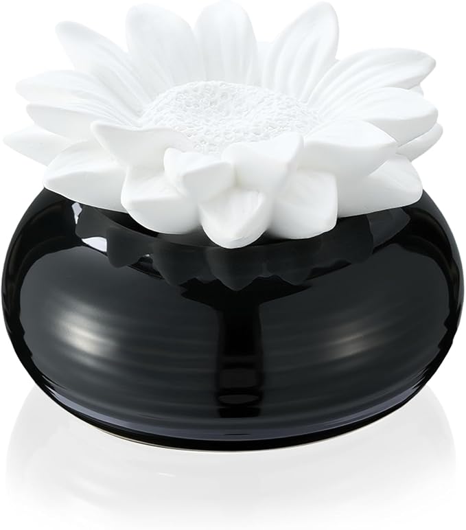 Honeydak 1 Pcs Ceramic Essential Oil Diffuser, Non Electric Reedless Passive Porcelain Flower Aromatherapy Diffuser, Decorative Floral Design Tabletop Office Home Bathroom Decor (Daisy Flowers)