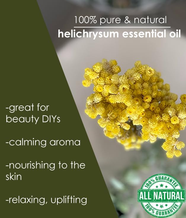 GreenHealth Helichrysum Essential Oil – 5 ml – 100% Pure & Natural – Therapeutic Grade – Amber Glass Bottle with Euro Dropper