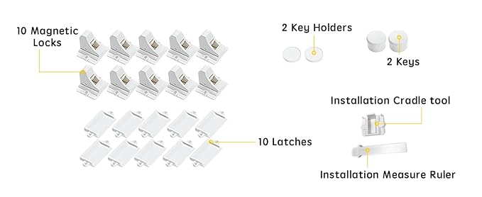 Vmaisi Adhesive Magnetic Locks for Cabinets & Drawers (10 Locks and 2 Keys) (Pack of 2)