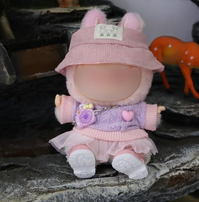 Clothes for LABUBU 17cm Dolls(No Doll -5 Set Outfit 17cm Doll Clothes for Labooboo ,Clothes Set for LABUBU Dress Up,Labubu Accessories with Camera