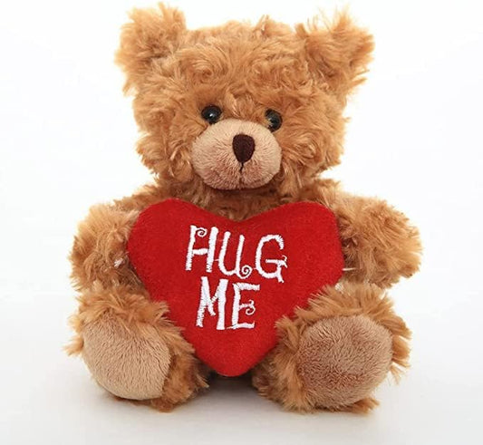 Plush Stuffed Animal Mocha Heart Bear – Hug Me Bears- Toy for Kids & Adults Valentine's Day - Embroidered Heart Pillow (9 inch Brown)