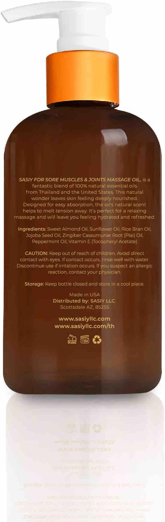 Thai Herbal Massage Oil 100% Natural Non Greasy Fast Absorbing No Fragrance Soothes Sore Muscles with Plai Peppermint & Eucalyptus 8.00 fl oz / 236 ml