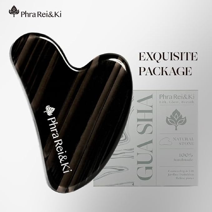 Phra Rei&Ki] Gua Sha Facial Tools, Customed Natural Jade Stone, Gua Sha Tool for Face, Manual Massage Tool for Jawline Sculpting, Puffiness Reducing and Face Lifting, Massager for Skin-Care