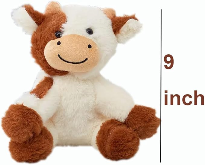 Cow Stuffed Animal Cute Cow Plush Doll Toy 9 inch for Girls Boys Christmas (zuoniu Brown)