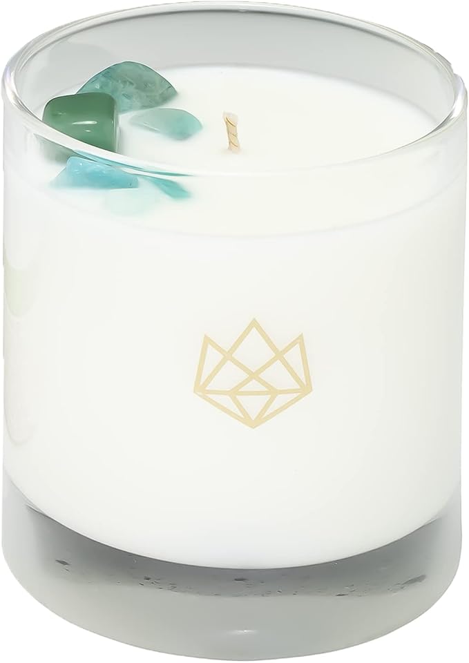 Bloom Aromatherapy Candle for Spiritual Healing, Wellness & Meditation – Amazonite Crystal-Infused with Lavender, Neroli & Jasmine – 14.5 oz Long-Burn Coconut Wax, Reusable Glass