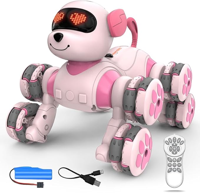 8WD Stunt RC Car Robot Dog Toys for Girls Age 3+, 2.4GHz Remote Control Car Dog Toys with LED Eyes, Smart Interactive Programmable Robot Gift for Boys & Girls Age 3 4 5 6 7 8 Year Old