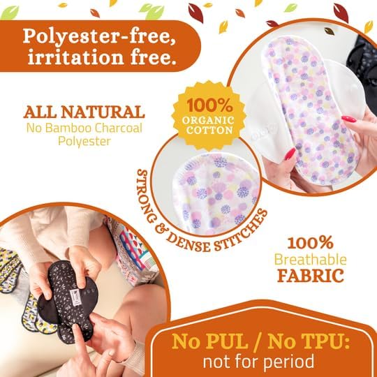 Non-Slip (Premium) Reusable Organic Panty Liners for Women & Teens (Small 7-Pack) – Breathable, High-Temp Washable Cotton Cloth Panty Liners for Vaginal Discharge – Keep You Fresh & Dry for Daily Use