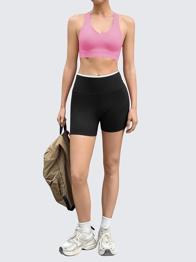 Aoysky Womens Criss Cross Back Sports Bras Racerback V Neck Adjustable Straps Medium Support Yoga Workout Crop Top