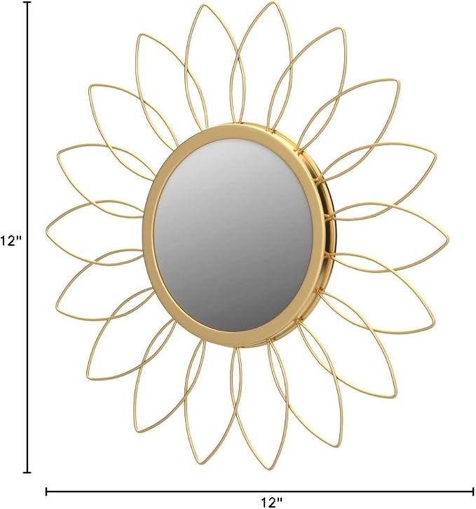 3 Pack Metal Mirrors for Wall Sunburst Wall Mirrors Home Décor Decorative Hanging Wall Art for Living Room Bedroom Entryway (Gold, Flowers)