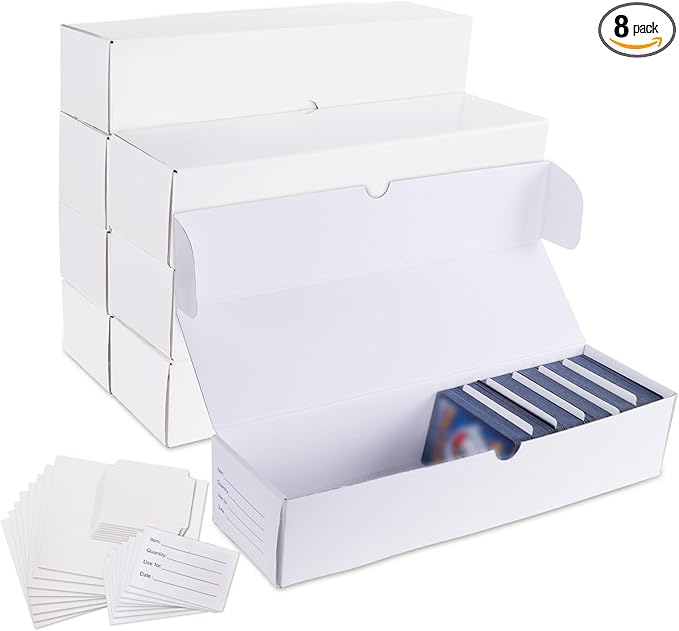 Trading Card Storage Box, 8-Pack 1100-Count Corrugated Cardboard Box with Dividers & Box Sleeves, Bulk Card Organizer for TCG, MTG & Baseball Cards