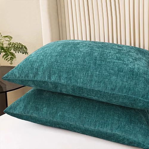 CaliTime Decorative Standard Throw Pillow Covers 26 X 20 Inches Teal | Pack of 2, Cozy Chenille Cushion Cases for Sofa Bed Living Room Farmhouse Home