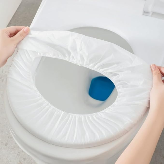 Disposable Toilet Seat Covers White Color 10pcs Waterproof Non-Woven Fabric Portable Toilet Seat Liners for Travel and Camping Suitable and Adults