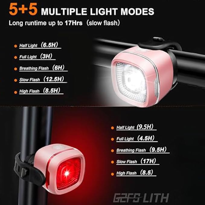 Bicycle Front and Rear Lights,Bike Light, Type-C Rechargeable, Flashing Light，Suitable for Night Riding, Cycling，Accessories for Bicycle，Headlight &Taillight for Girls Kids