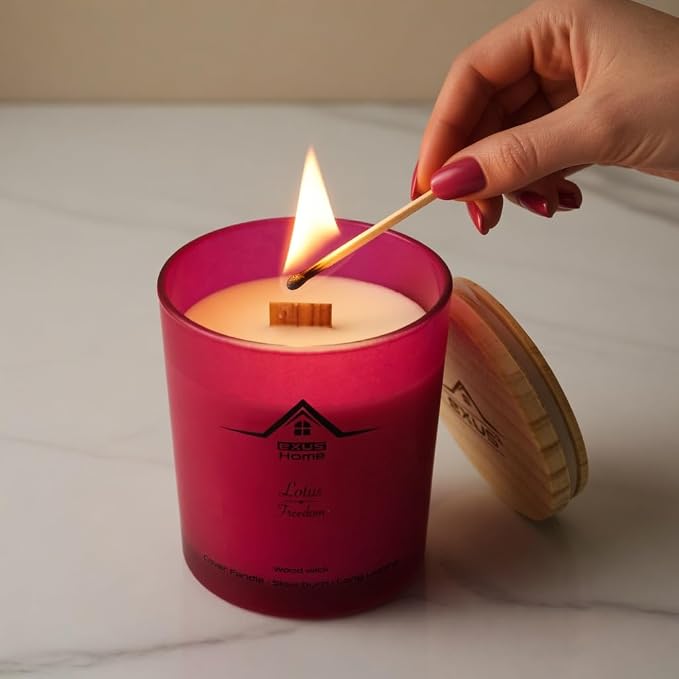 Exus Hand Crafted, Soy Wax, Wood Wick, Aromatic Candle. Non-Toxic (Lotus/Freedom)