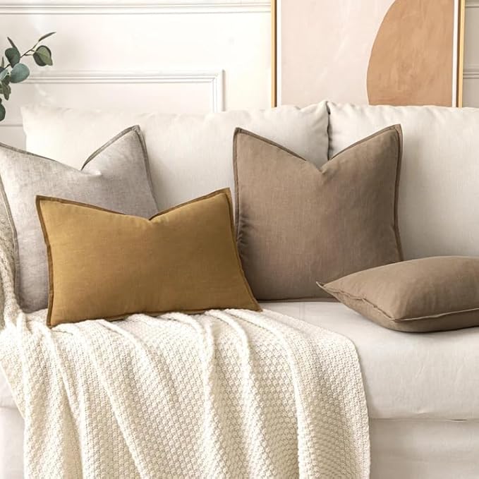 MIULEE Decorative Linen Euro Sham Pillow Covers 24x24 Inch Natural Linen | Boho Farmhouse Neutral Couch Throw Pillows for Bed, Pack of 2 Accent Modern Pillowcases, Sofa Livingroom Home Decor