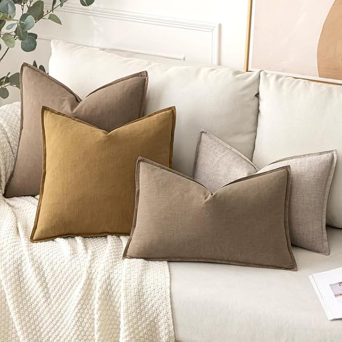MIULEE Decorative Linen Pillow Covers 20x20 Inch Natural Linen | Boho Farmhouse Neutral Couch Throw Pillows for Bed, Pack of 2 Accent Modern Pillowcases, Sofa Livingroom Home Decor