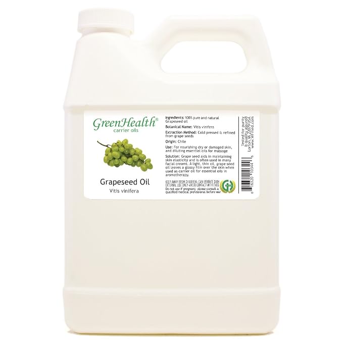 Grapeseed Carrier Oil – 32 fl oz (946 ml) – 100% Pure and Natural Carrier Oil - Cold Pressed - GreenHealth